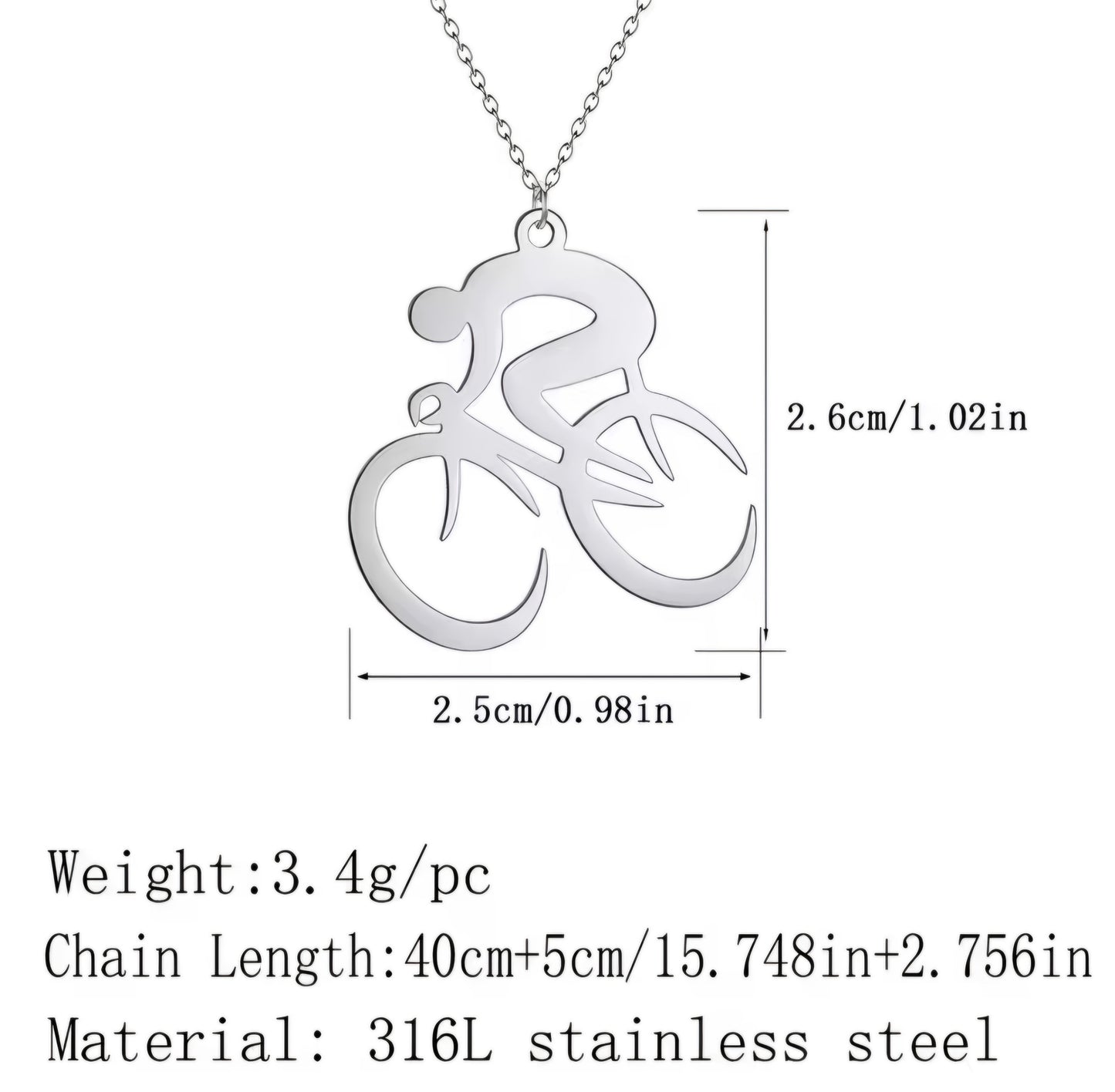Cyclist Cycling Chain Necklace Pendant Stainless Steel