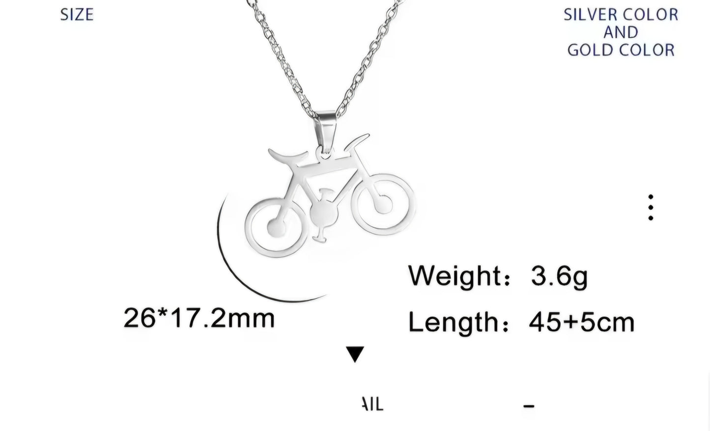 Bicycle Pendant Chain Necklace Stainless Steel