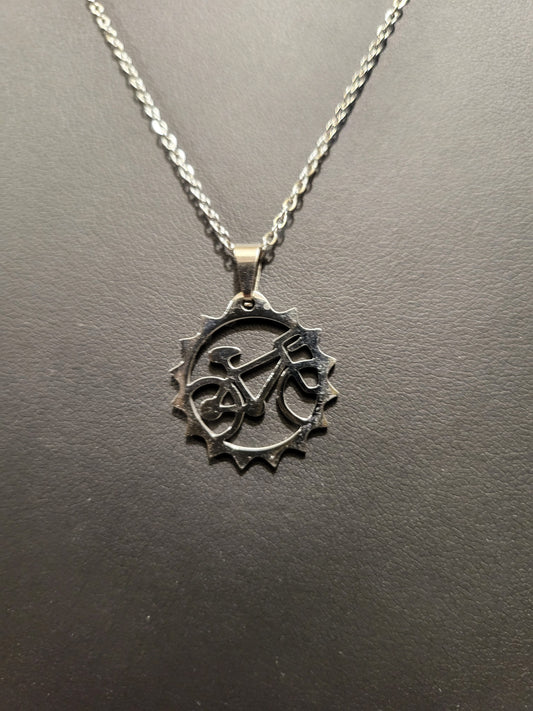 Cycle Cog Cycling Necklace Chain Pendant Stainless Steel