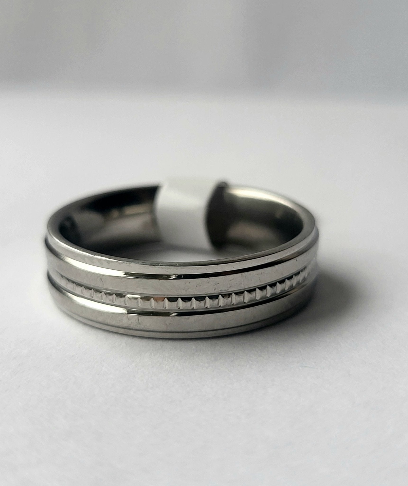 Fine Indent Centre Stainless Steel Unisex Fashion Ring - The Odd Little Shop