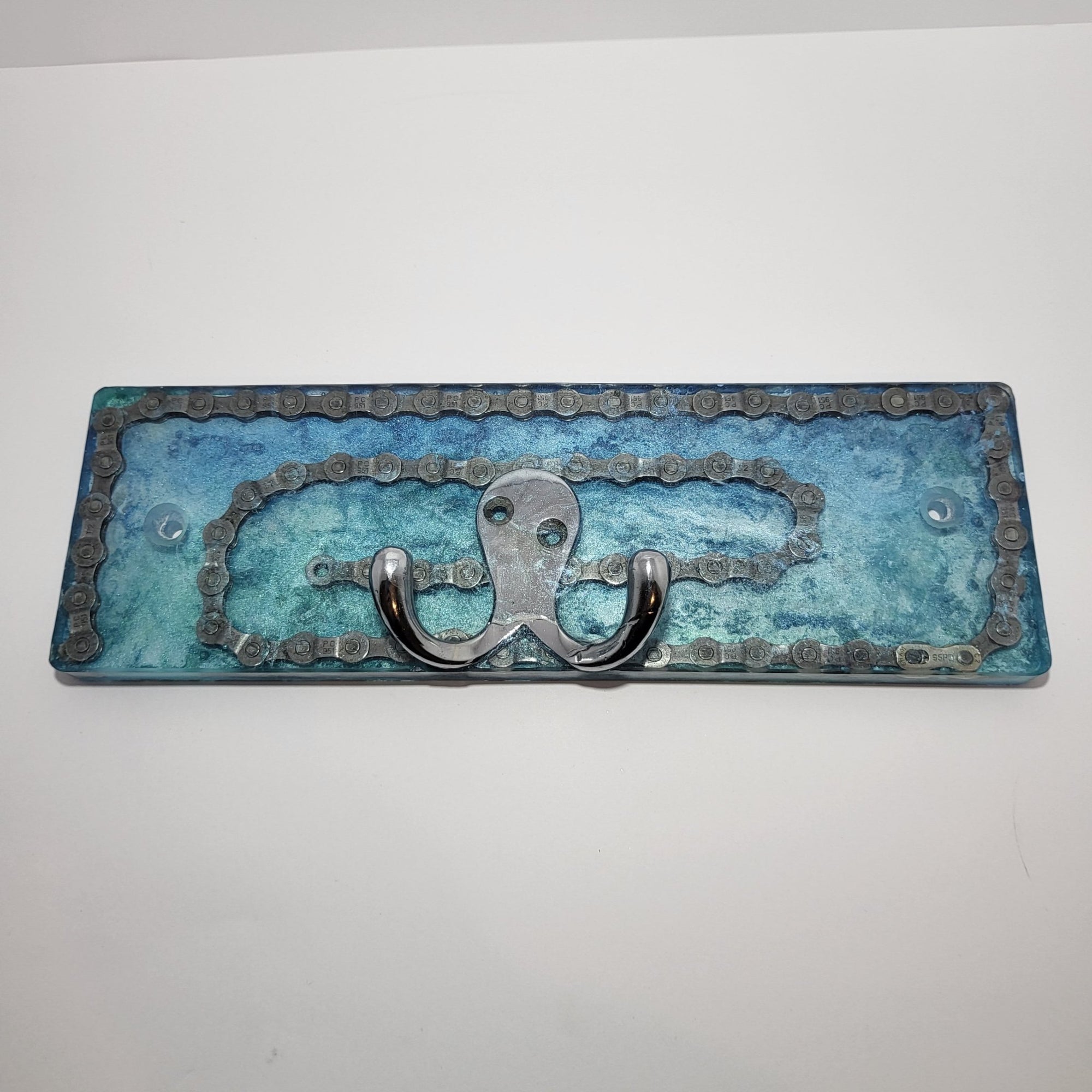 Coat Hook Kit Rack Recycled Bike Chain Blue Cycle Gift - The Odd Little Shop