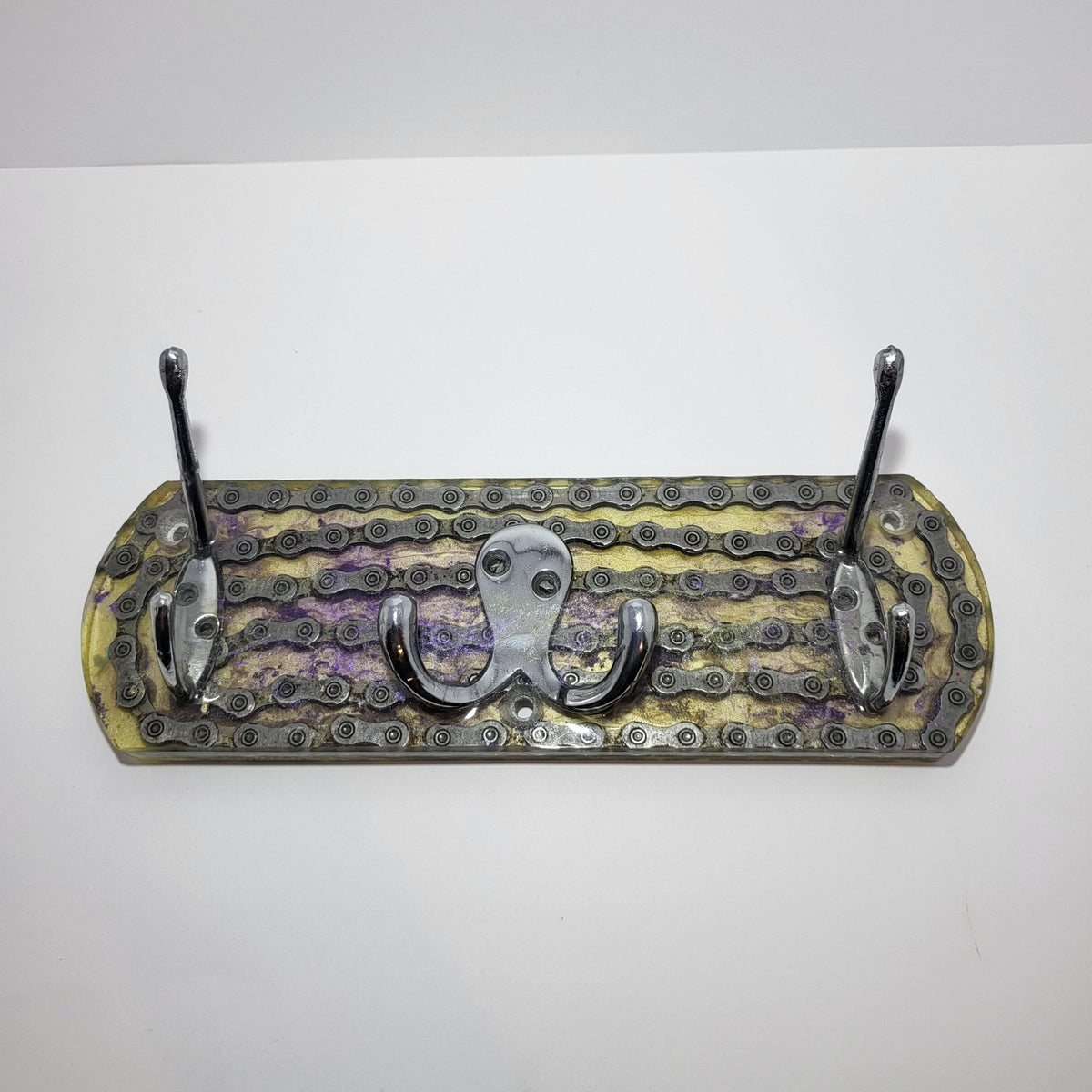 Coat Rack Kit Hanger Purple Yellow Recycled Bike Chain Cycle Gift - The Odd Little Shop