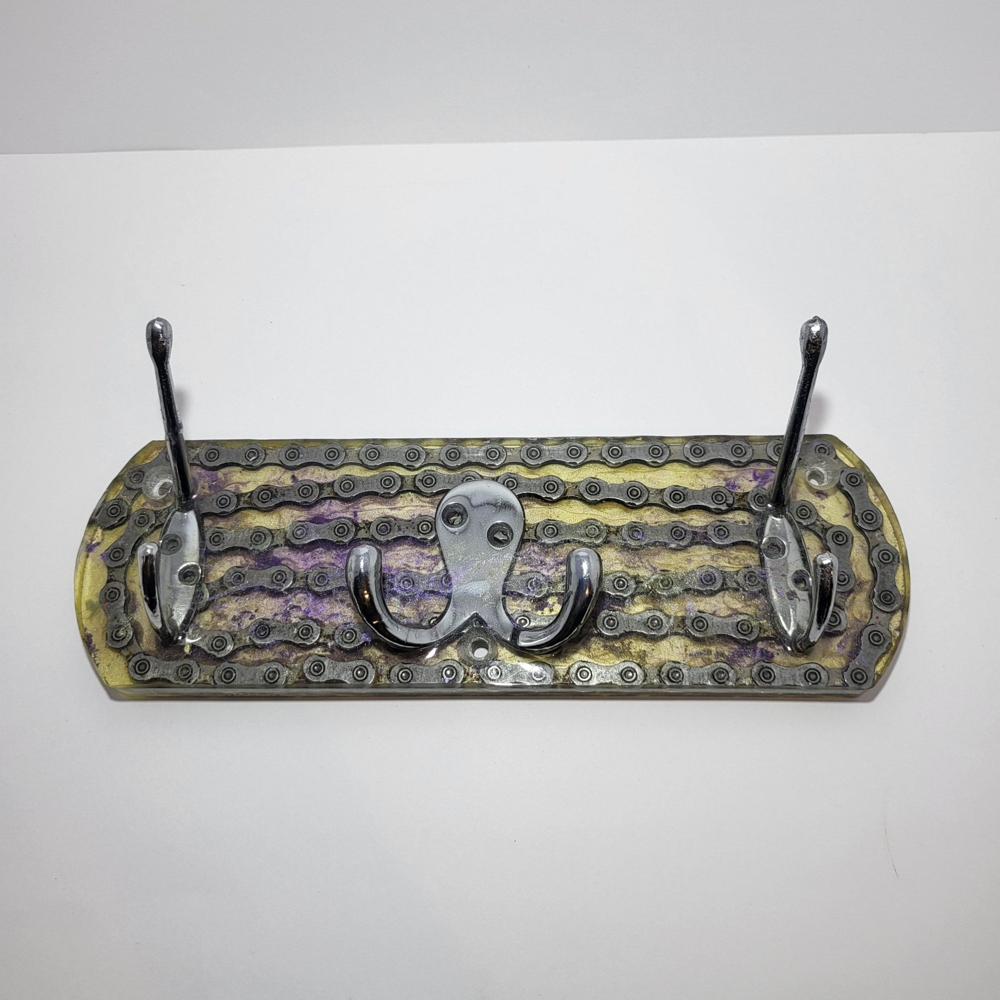 Coat Rack Kit Hanger Purple Yellow Recycled Bike Chain Cycle Gift - The Odd Little Shop