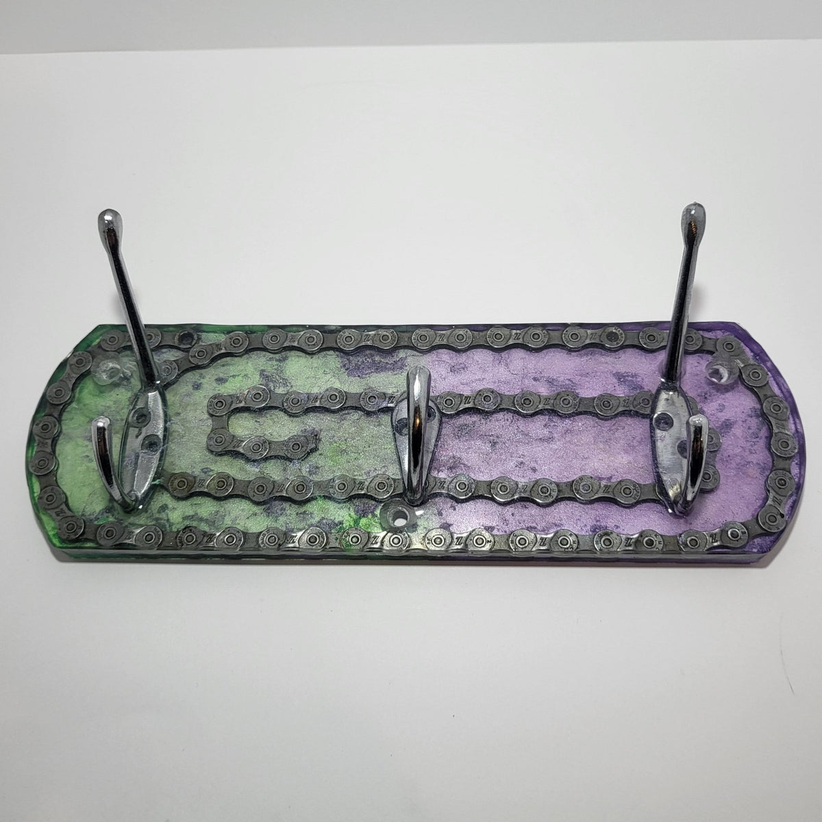 Coat Rack Kit Hanger with Recycled Bike Chain Green Purple Cycle Gift - The Odd Little Shop