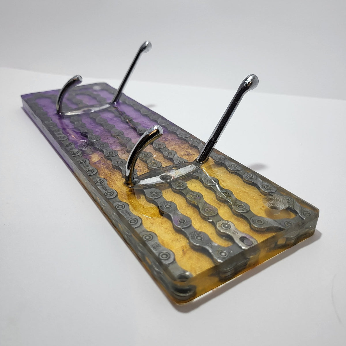 Coat Rack Kit Hanger with Recycled Bike Chain Purple Orange Cycle Gift - The Odd Little Shop