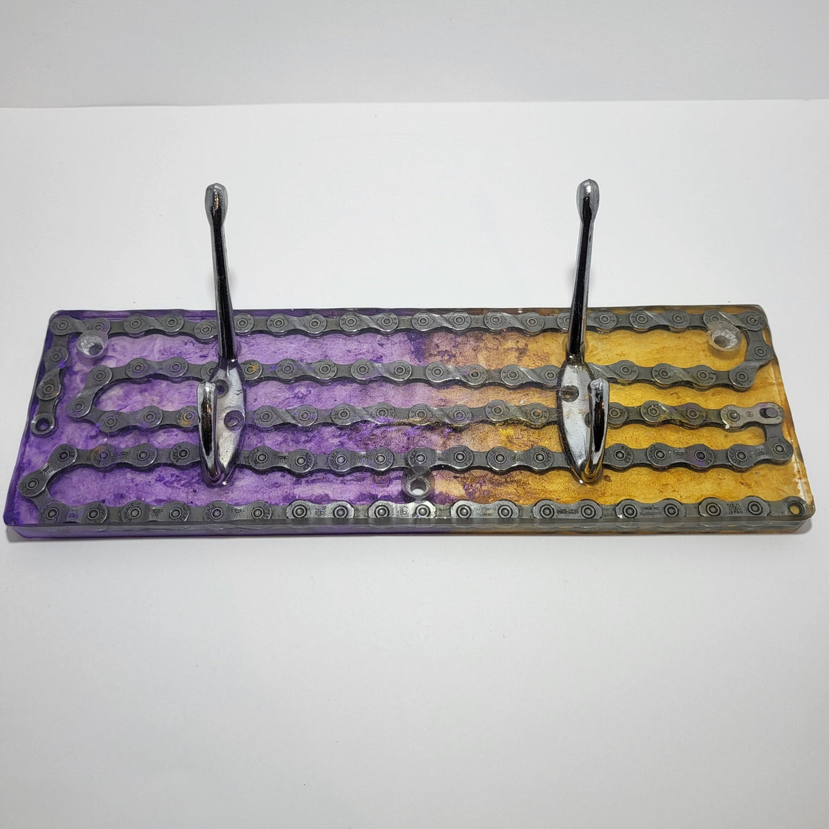 Coat Rack Kit Hanger with Recycled Bike Chain Purple Orange Cycle Gift - The Odd Little Shop