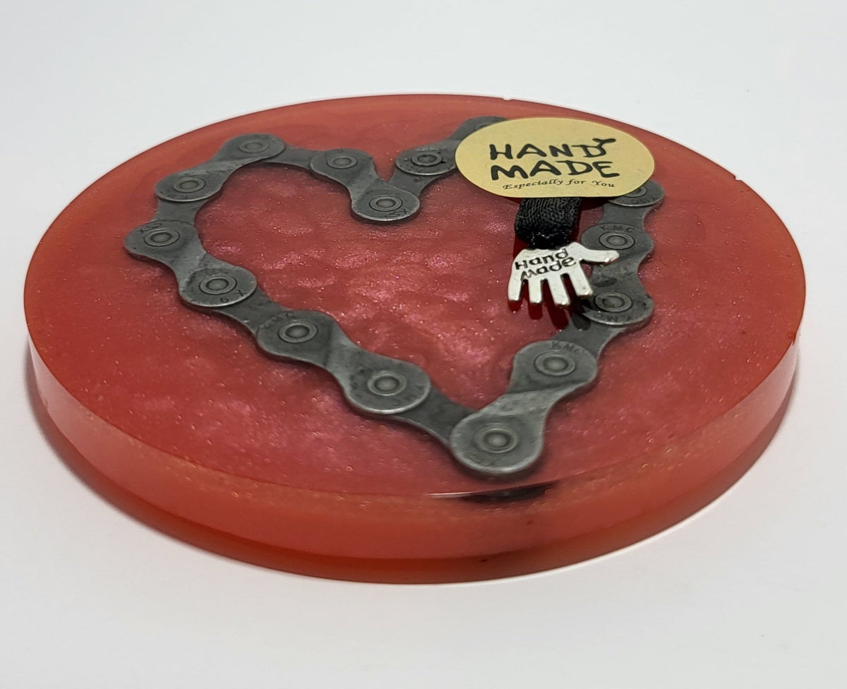 Single coaster heart bike chain red cycle gift - The Odd Little Shop