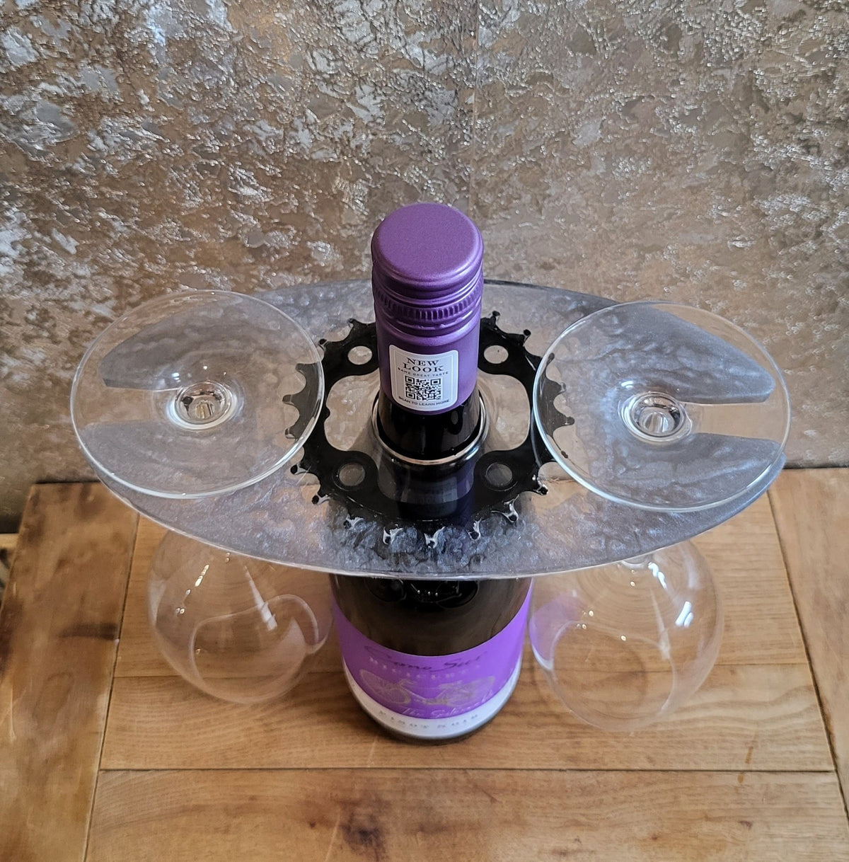 Wine Butler Glass/Bottle Holder Bike Chainring Silver/Clear Cycle Gift - The Odd Little Shop